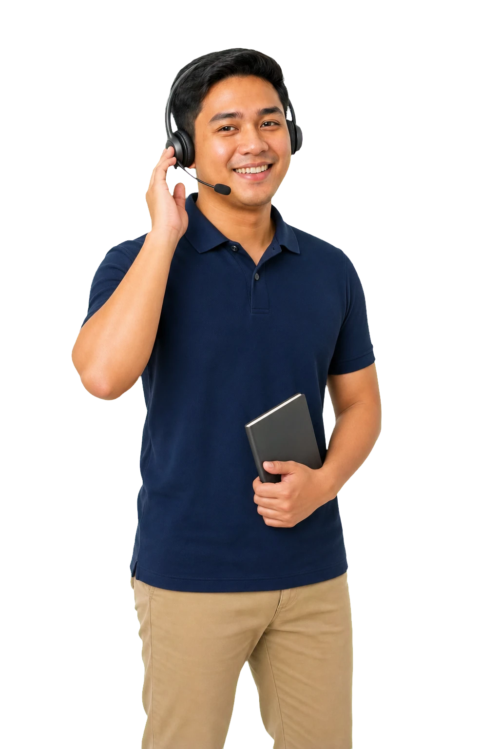 Virtual assistant checking the fit of a call headset