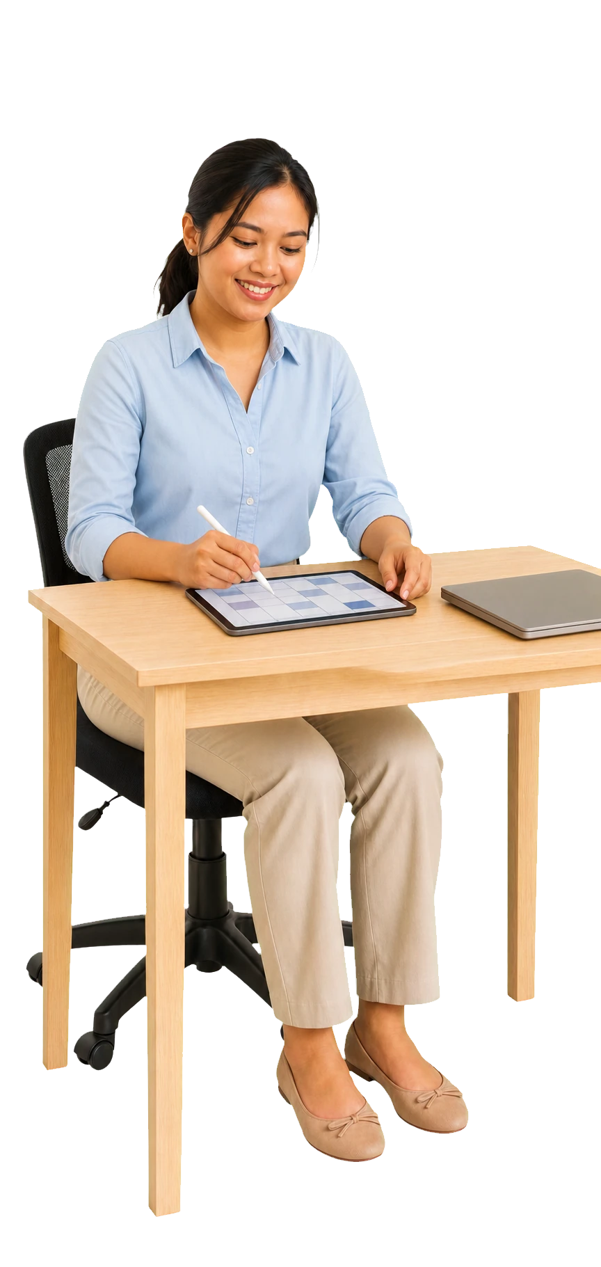 Filipina virtual assistant planning her first months of work on a digital calendar
