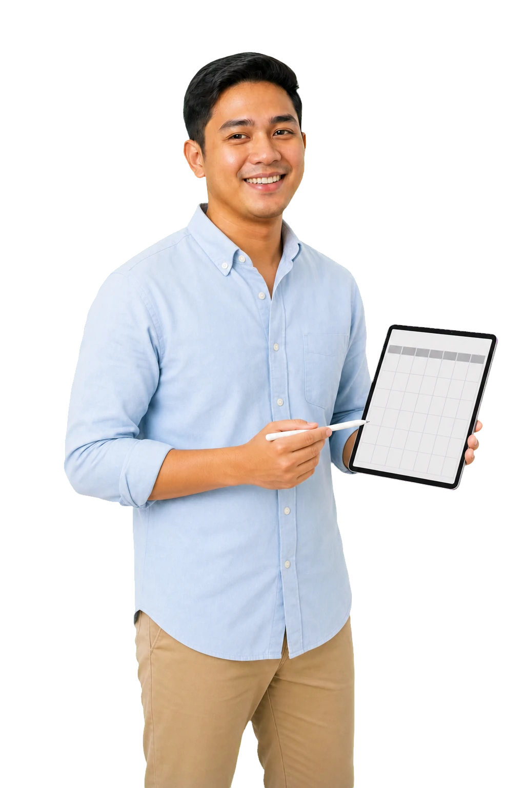 Virtual assistant reviewing a daily work schedule on a tablet
